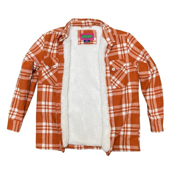 Empyre Women’s Flannel Sherpa Long Sleeve Jacket Color Orange White - Picture 5 of 13